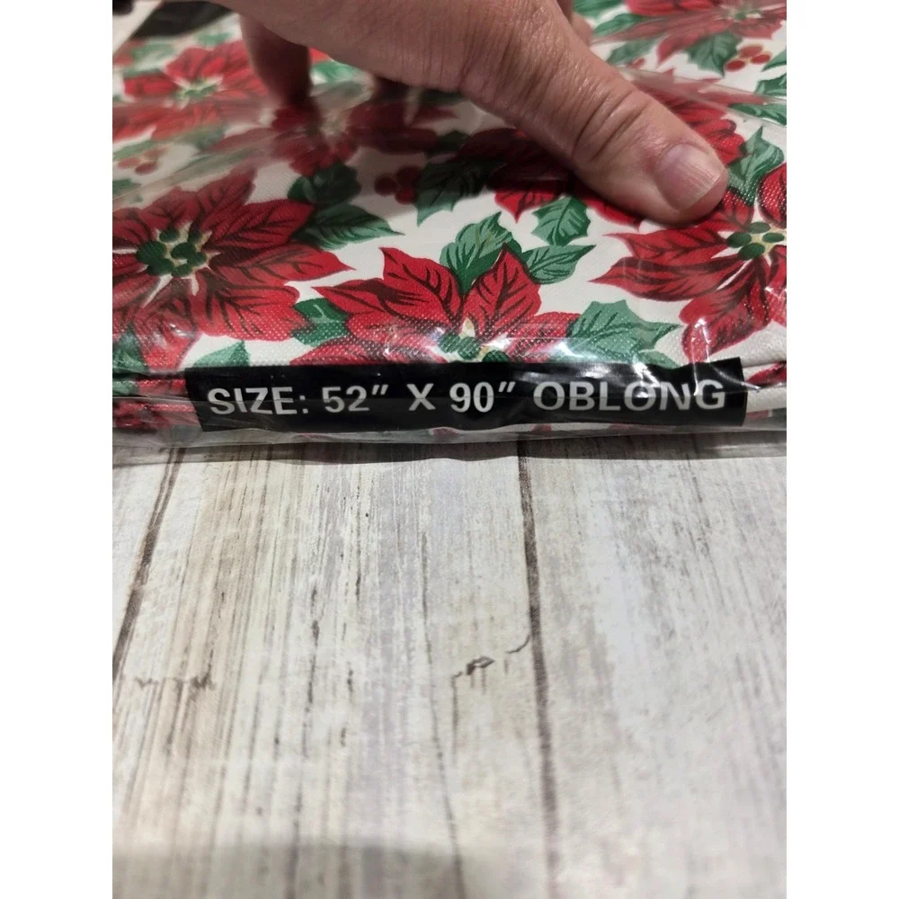 Lot of 3 Christmas Holiday Tablecloths Poinsettia Snowflake Vinyl Plastic Bundle